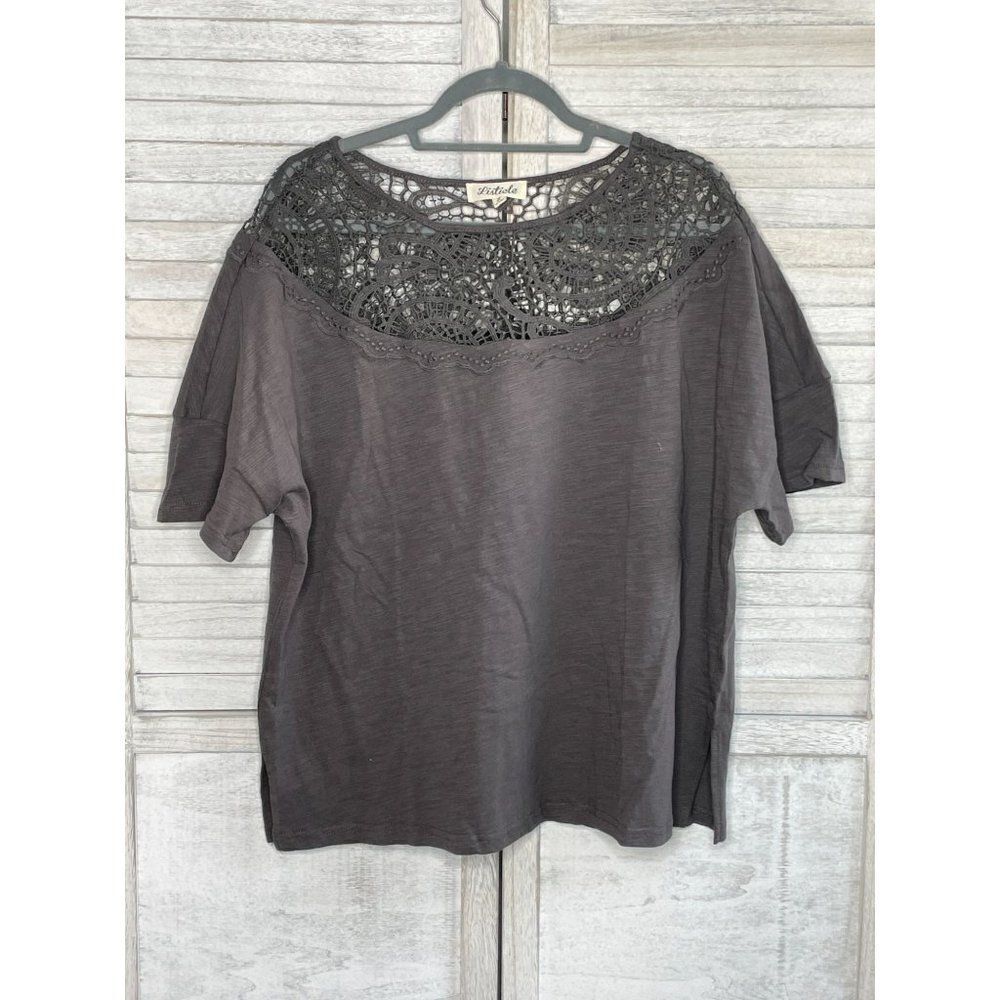 Listicle Gray Oversized Short Sleeve Crochet Top Size Small NEW